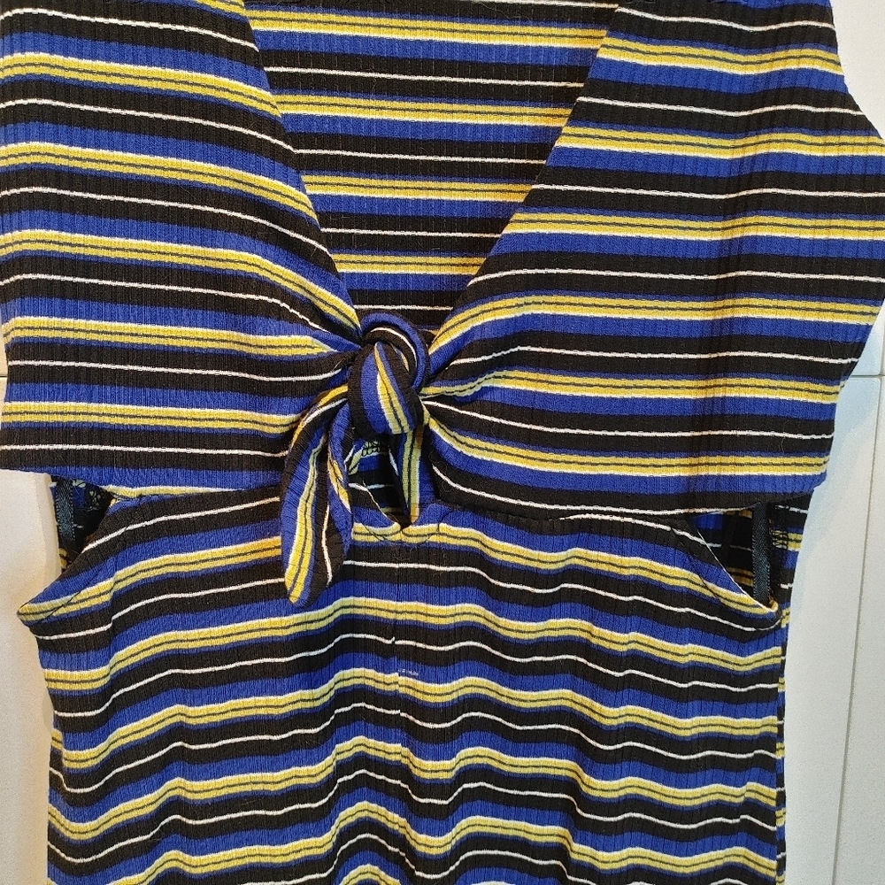 Love riche Blue Yellow Striped Cutout Bodycon Dress M Boutique - Picture 8 of 10